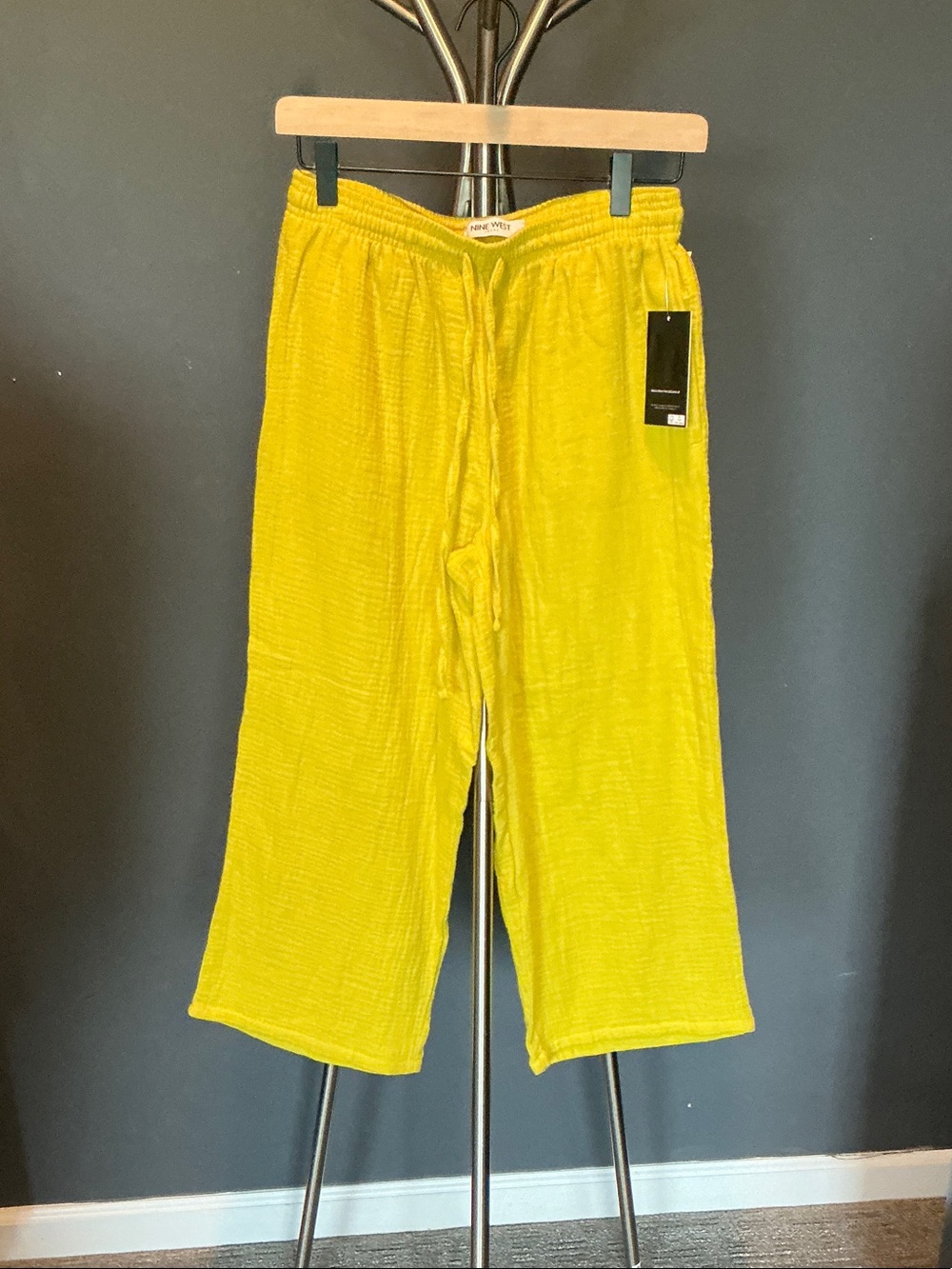 Nine West Yellow Elastic Waist Wide-Leg Pants